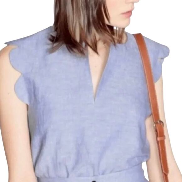 & Other Stories / Paris Atelier Linen Scalloped Blouse, Size 12 - Picture 3 of 15